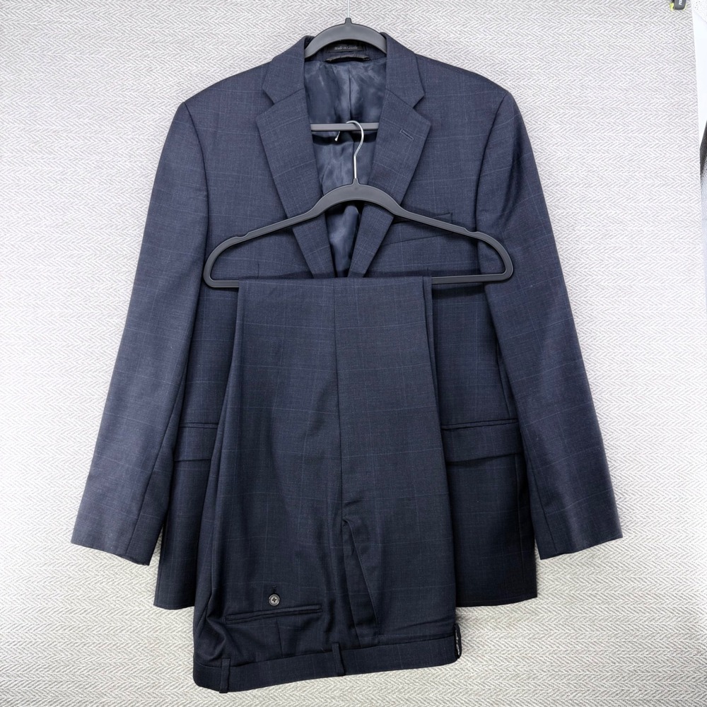 Lauren Ralph Lauren Suit 40R Navy Blue Wool Blend Glen Plaid Blazer Pants Set